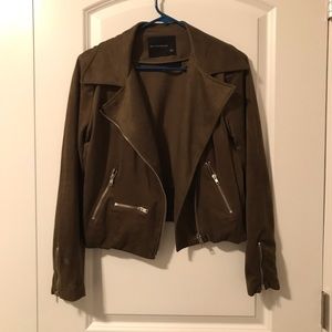 Olive green suede zippered Motto jacket
